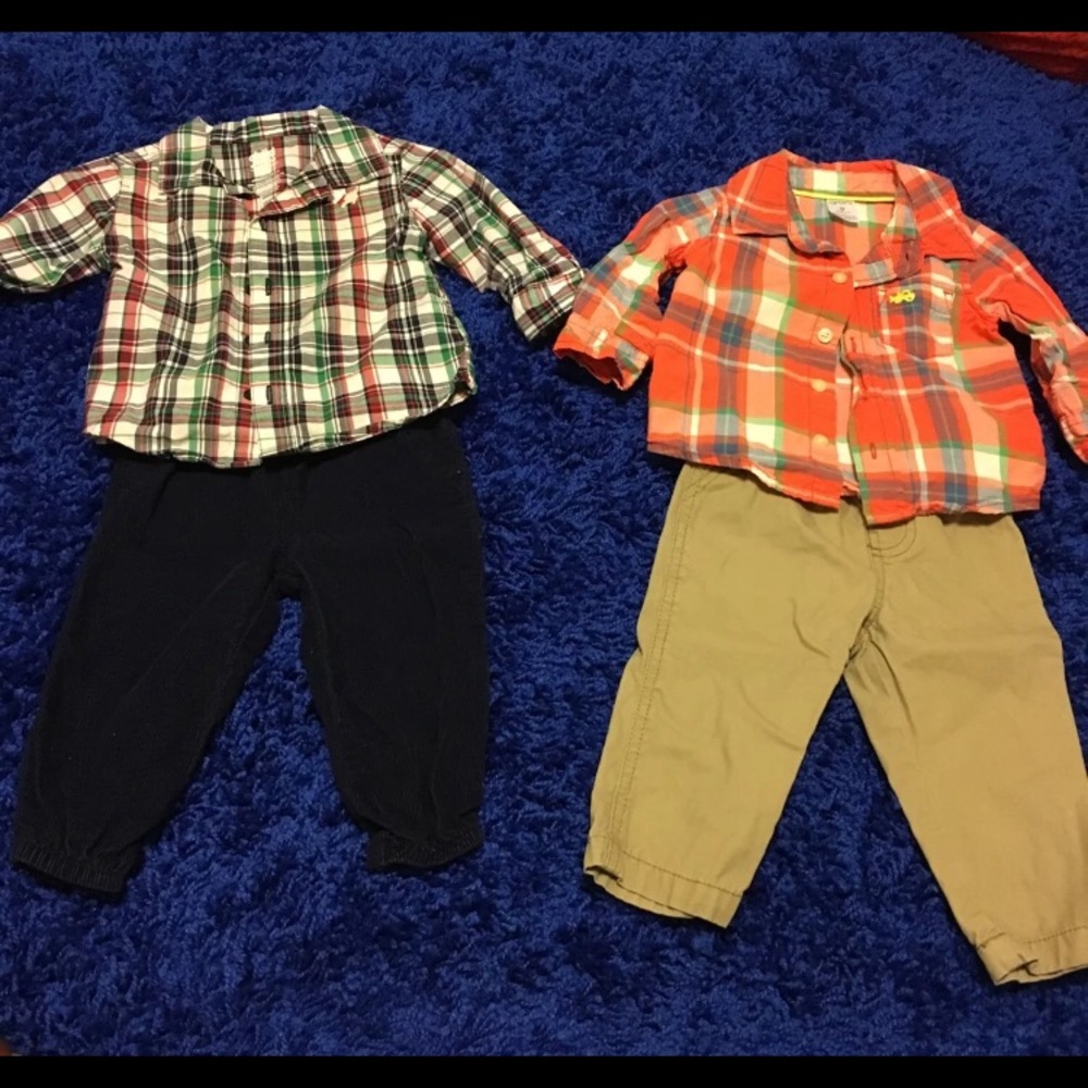 2 Carter’s Plaid Shirt & Pants Outfits